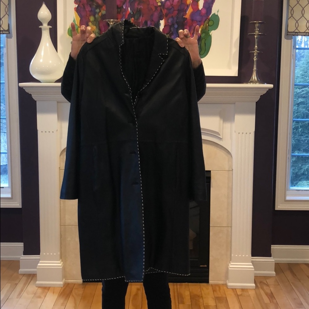 black, leather coat